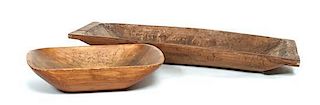 Two Wooden Vessels Height of first 5 x width 19 1/2 x depth 13 inches