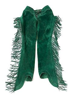 A Pair of Woman's Green Suede Chaps Length 40 inches