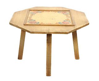 An Octagonal Monterey Wood Low Table Height 18 x diameter 28 inches