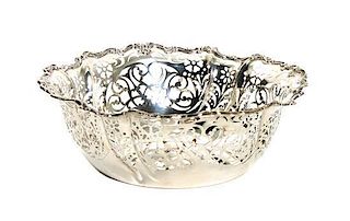 An American Silver Fruit Bowl, Gorham, Providence, RI, having peirced floral decoration.