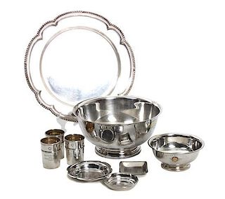 Nine American Silver and Silver Plate Sporting Trophies, , including: a Gorham tray, revere bowl, a smaller bowl, three pin tray