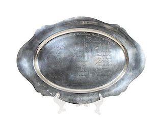 An American Silver Presentation Tray, Jennings Hood, Philadelphia, PA, of oval form, with shaped border, engraved for the 1940 S