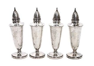 Four American Weighted Silver Salt and Pepper Shakers, M. Fred Hirsh, Jersey City, New Jersey,
