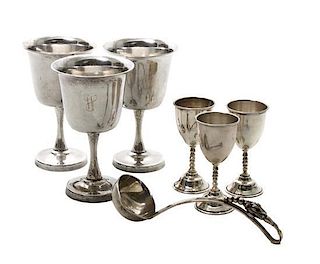 Mexican Silver Goblets, Tane, Mid-20th Century, 7 goblets together with 12 Mexican silver cordials and sauce ladle by a differen