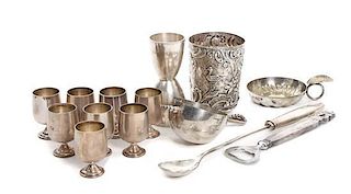 Seven Silver Bartending Items Height of last 3 3/8 inches