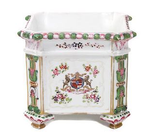 An English Armorial Porcelain Cache Pot Height 6 inches