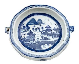 A Chinese Export Blue and White Porcelain Warming Tray Width over spout 10 1/2 inches