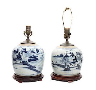 A Pair of Chinese Export Ginger Jars Height 10 inches (larger)