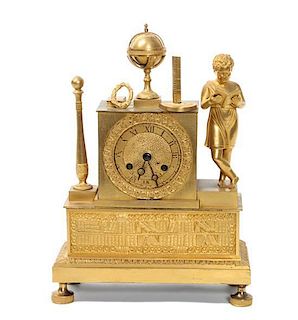 An Empire Style Gilt Bronze Mantle Clock Height 10 inches