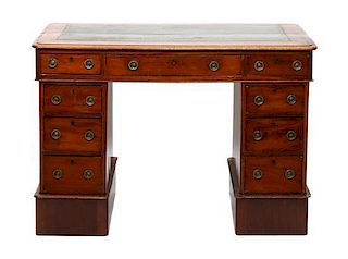 An English Mahogany Pedestal Desk Height 29 x width 41 x depth 22 1/2 inches
