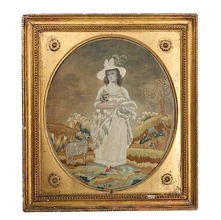 Four Victorian Embroideries Height 19 1/4 x width 17 inches (largest in frame)