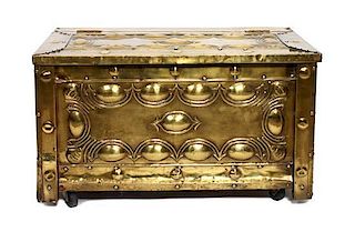 An Embossed Brass Covered Pine Chest Height 18 x width 30 x depth 18 1/4 inches