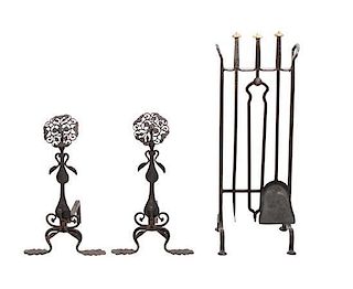 An Iron Fireplace Set Height 33 1/2 x width 13 inches