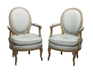 A Pair of Louis XVI Style Painted Fauteuils Height 36 inches