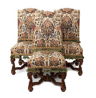 A Set of Six Louis XIV Style Chairs Height 41 1/2 x width 20 x depth 23 inches