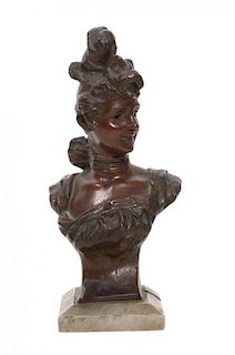A French Bronze Bust, Georges Van der Straten (Belgium, 1856-1928) Height 7 1/2 inches