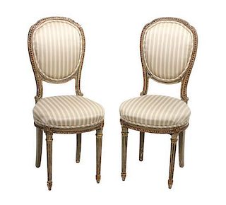 A Pair of Louis XVI Style Painted Side Chairs Height 36 inches