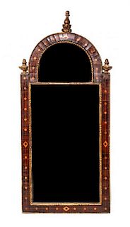 A Continental Mahogany and Satinwood Mirror Height 41 x width 17 3/4 inches