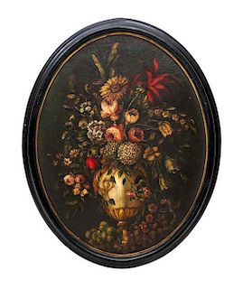 Neoclassical Style Oval Floral Still Life 25 3/4 x 19 1/2 inches