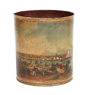 A French Painted Wastebasket Height 12 inches