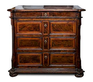 A German Baroque Inlaid Wood Chest Height 38 x width 42 1/2 x depth 22 1/4 inches