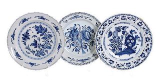 Five Blue and White Decorative Stoneware Platters Diameter 15 1/2 inches (largest)
