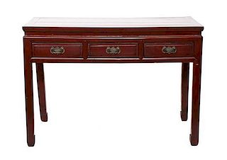 A Chinese Red Lacquered Altar Table Height 33 x width 47 x depth 20 1/2 inches
