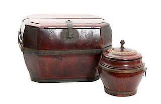 Two Chinese Lacquered Wood Boxes Height 11 1/2 x width 15 1/2 x depth 11 1/2 inches (larger)