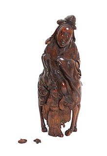 A Japanese Carved Wood Figure Height 13 1/4 inches