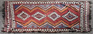 A Caucasian Kilim Wool Rug 9 feet 4 inches x 4 feet 7 inches
