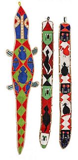 Three African Yoruba Beaded Articles Length 55 inches (larger)