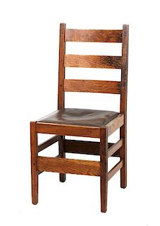 A Gustav Stickley Oak Side Chair Height 37 1/2 x width 17 x depth 15 inches
