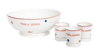 A Czechoslovakian Porcelain Tom and Jerry Punch Bowl Set Diameter of bowl 11 1/2 inches