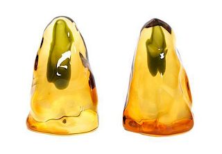 A Pair of Venetian Glass Bookends, Alfredo Barbini Height 7 1/2 inches