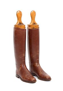 A Pair of American Brown Leather Riding Boots Height 18 1/8 inches