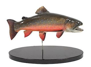 Hand Carved and Painted Wood Fish Sculpture, Ward E. Hermann (American, 1936-2009) Height 13 x width 16 inches (with base)