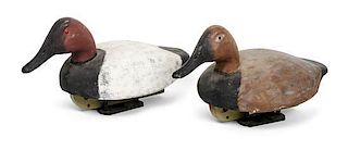 Three Painted Wood Duck Decoys Height 8 1/4 x length 15 x width 7 1/4 inches (largest)