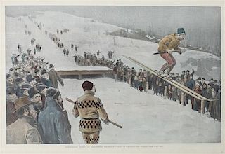 Six Hand Colored Winter Sports Prints Height 15 x width 10 inches (largest)