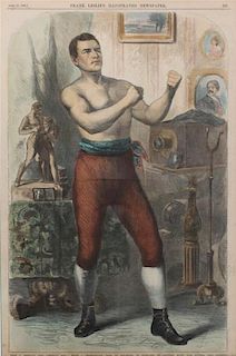 Three Hand Colored Engravings of Boxing Scenes Height 15 x width 10 inches