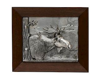 A Decorative Tin Relief of a Moose Height 14 1/2 x width 17 inches