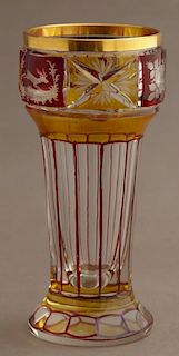 Red Cut to Clear Cylindrical Bohemian Vase, 19th c