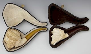 Two Carved Meerschaum Pipes, early 20th c., of a c