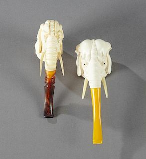 Two Carved Meerschaum Elephant Pipes, 20th c., wit