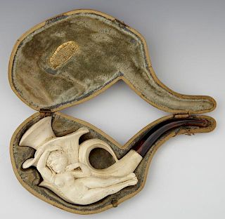 Carved Meerschaum Pipe, c. 1900, of a nude woman o
