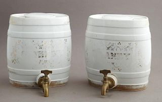 Two English Porcelain Liquor Barrels, 19th c., wit