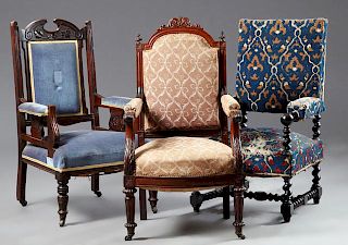 Three French Fauteuils, late 19th c., consisting o