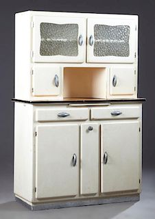 French Mid-Century White Polychromed Beech Kitchen