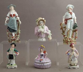 Group of Six Polychromed Bisque Figures, consistin