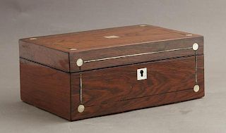 English Carved Rosewood Jewelry Box, c. 1910, inla