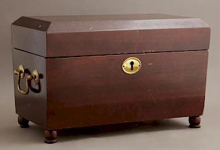English Carved Mahogany Tea Caddy, 20th c., the in